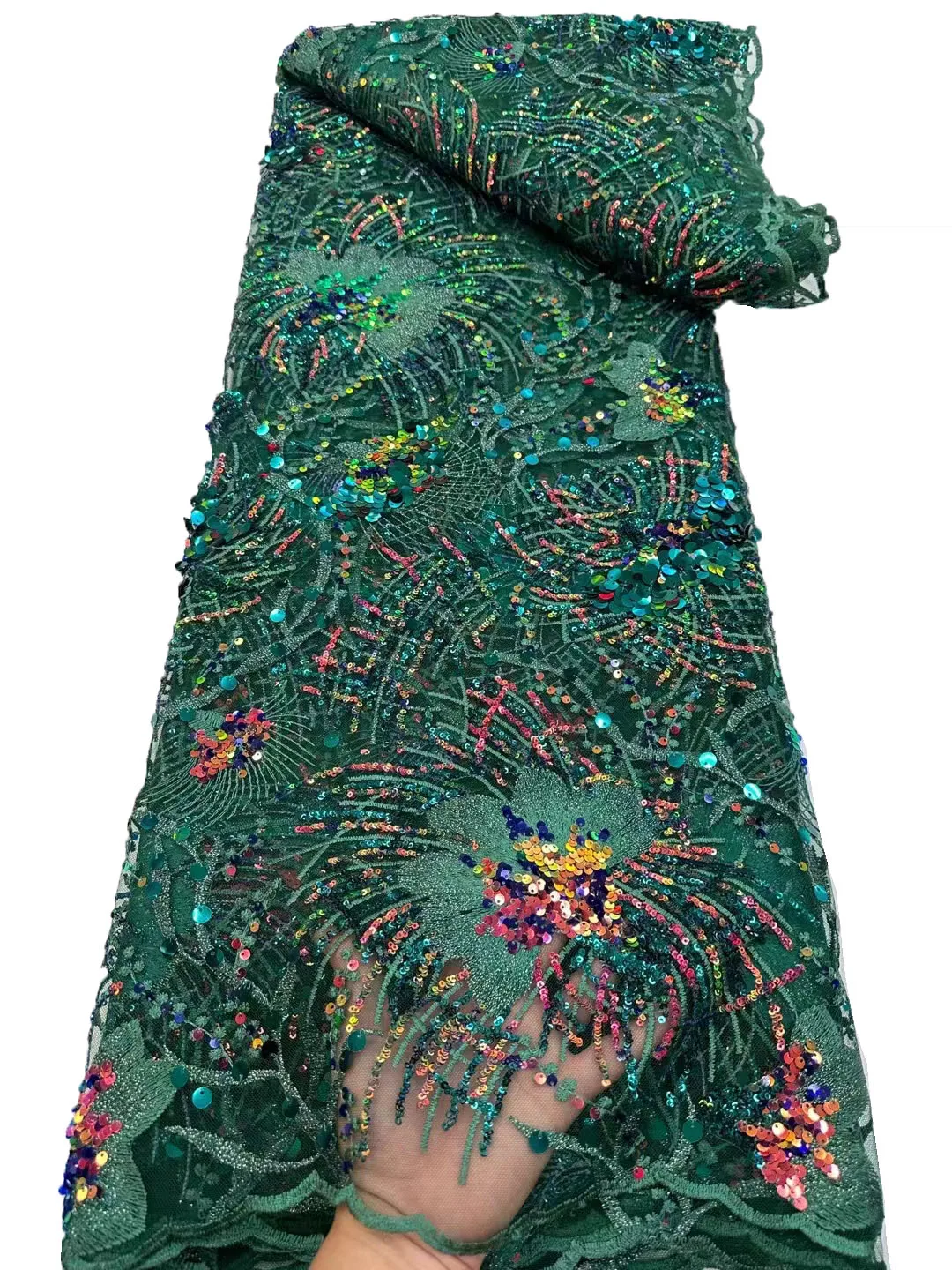 New high-end custom beads multi-color sequin lace embroidery, European and American style fashion evening dress/5yards