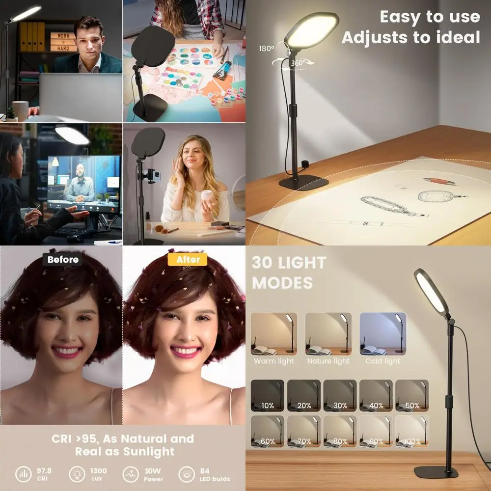 

Adjustable Desk Ring Light with 30 Modes for Home Office Video Conferencing, Streaming, and Artwork Illumination
