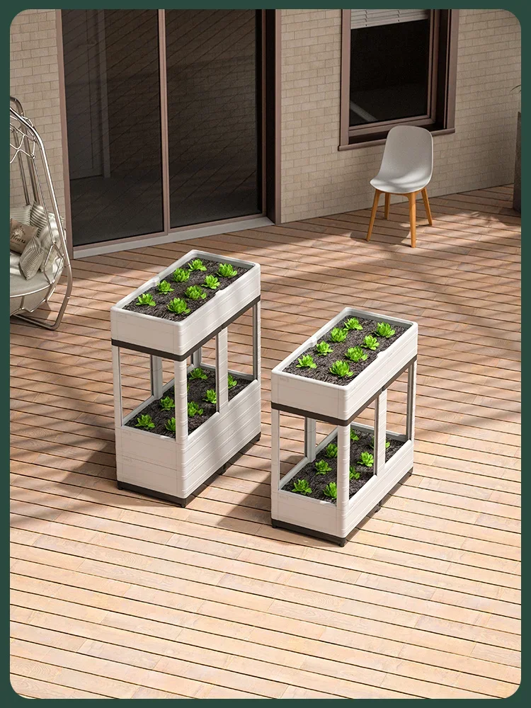 Vegetable planting artifact family balcony rooftop terrace top floor rectangular three-dimensional plastic flower pot special