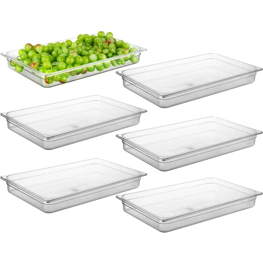 

6 упаковок, сертифицированных NSF, полноразмерные кастрюли для хранения продуктов, 2 1 2 дюйма, прозрачные пластиковые контейнеры из поликарбоната коммерческого класса, идеально подходят для