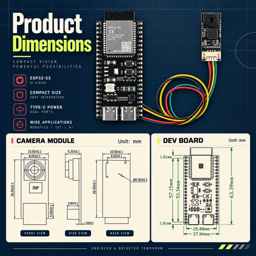 Neues ESP32-S3 N16R8 Entwicklungsboard mit USB-Kameramodul-Kit 720P 1280*720 1MP 65 Grad für Android Win 10 11 ESP32S3 IOT – Detail 3