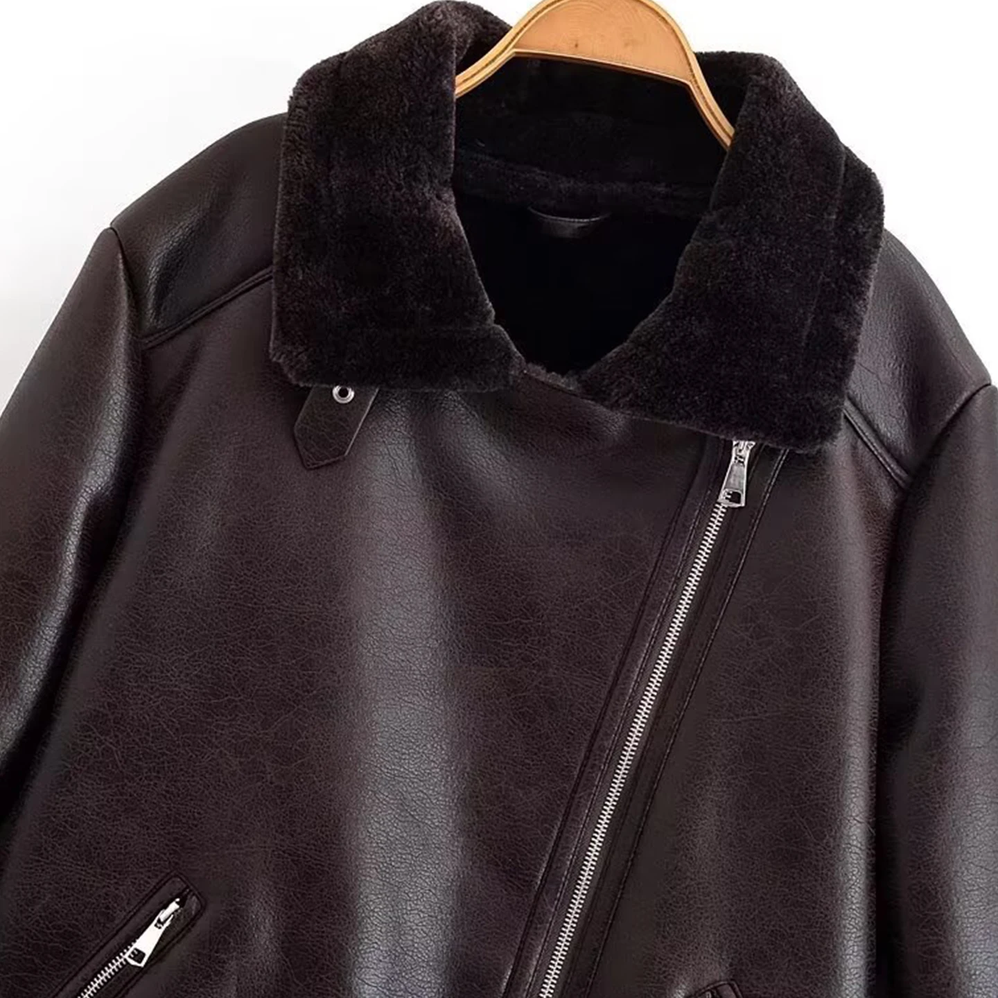 Jaqueta Fena Estilo Motocicta Nova Moda Outono 2025, Couro com Pelo Inteado, Duas Cores, Casaco Curto E para ...