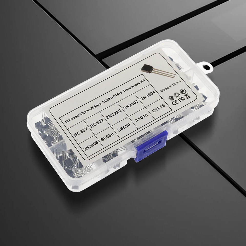 Produktbild von Transistor-Sortiment 200 Stück – 10 Werte, NPN & PNP, TO-92 – BC337, BC327, 2N2222, 2N2907, 2N3904, 2N3906, S8050, S8550, A1015, C1815 – In Transparenter Box – Für Elektronik-Bastler & Profis