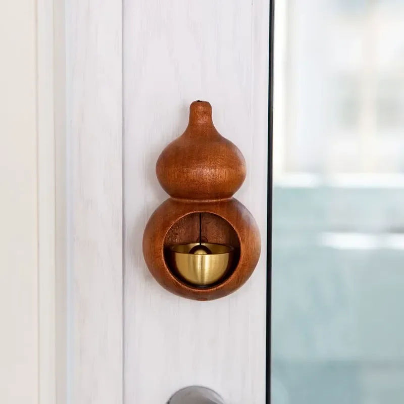 Household Wooden Doorbell with Wind Chime Brass Hanging Decoration Store Opening Reminder Engraved Door Ornament