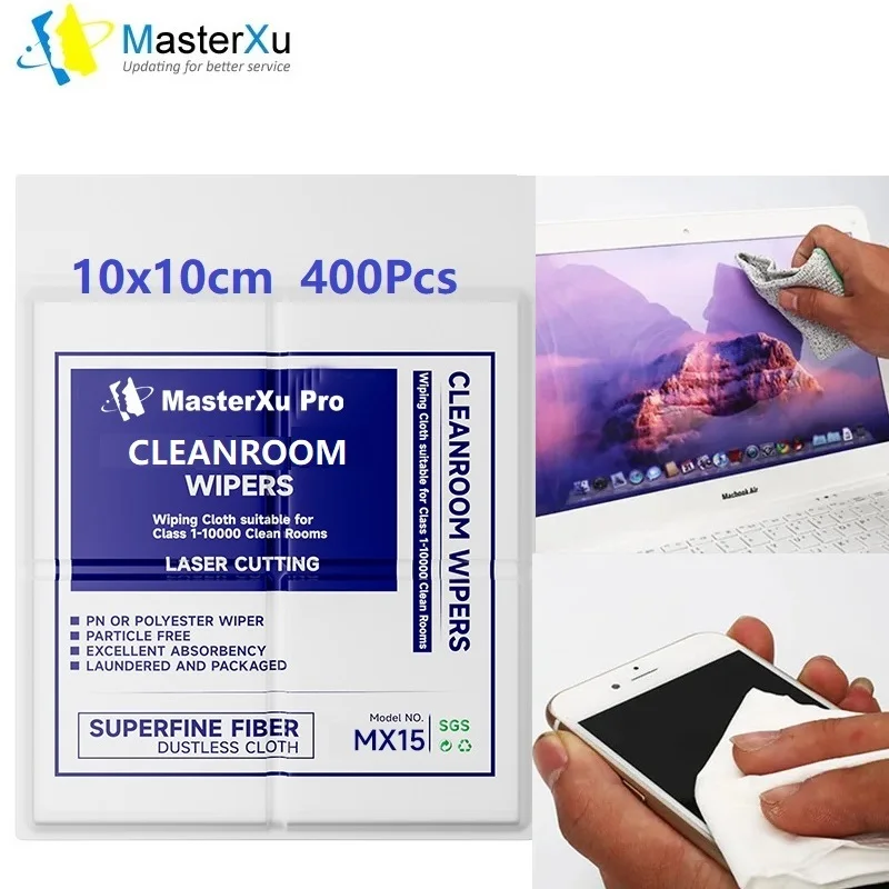 Masterxu Pro-Dustless Cloth Clean Wiper, Microfiber, Anti-static, Soft, Pure and Durable, LCD Cleaning, MX15,  10*10cm, 400PCs