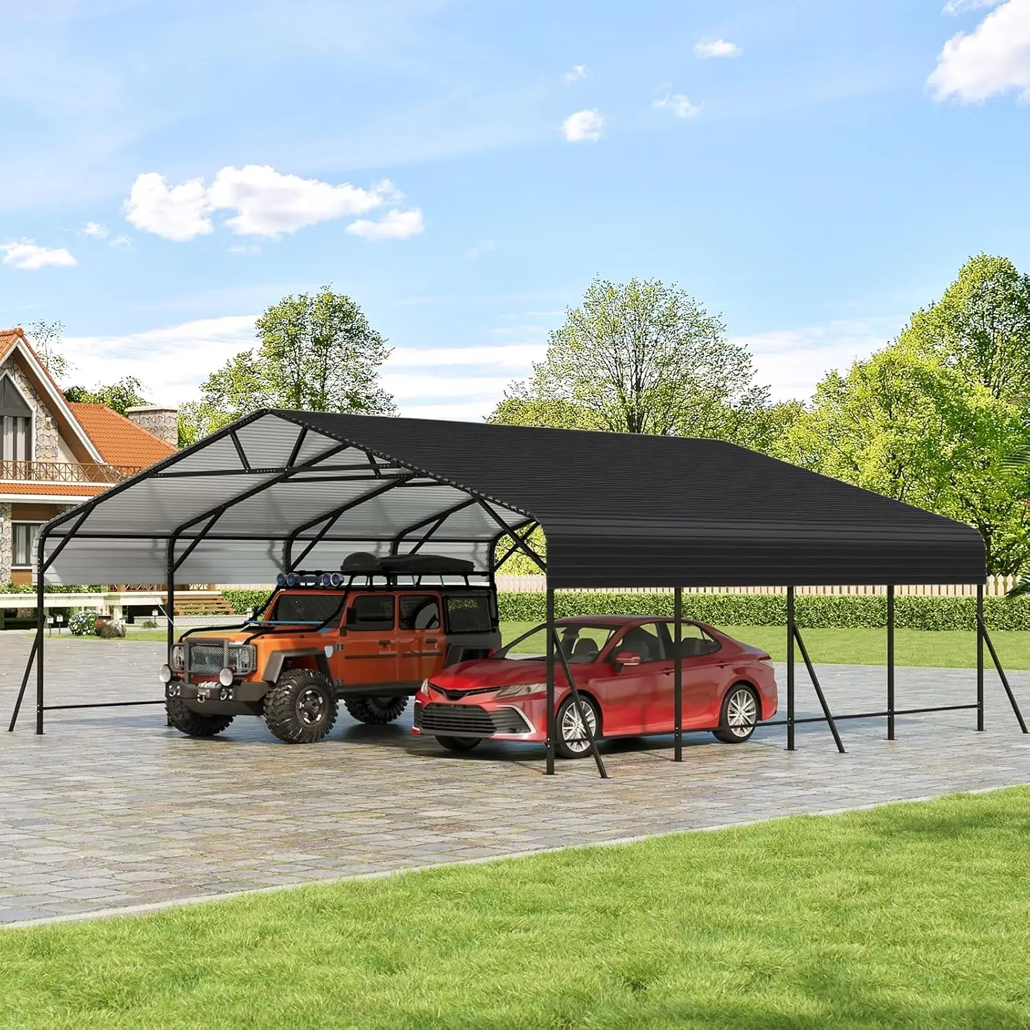 

Oversized Metal Carport Heavy Duty Steel Frame All Weather Car Boat Tractor Shelter 20x20x9FT, Customized