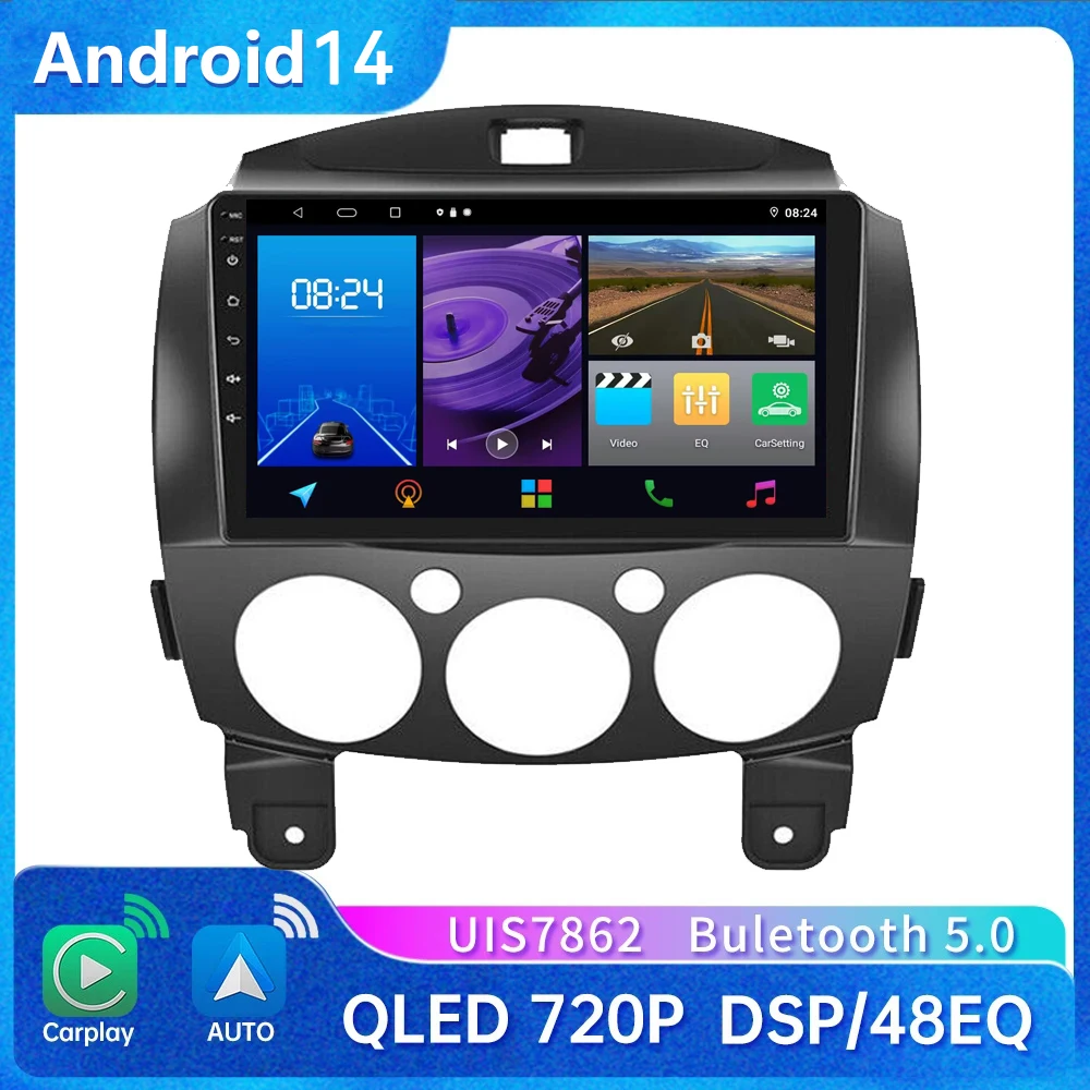 

9 INCH Android 14 For Mazda 2 2007 -2013 2014 Car Radio Autoradio DSP Stereo Navigation GPS Multimedia 4G AHD Video BT RDS