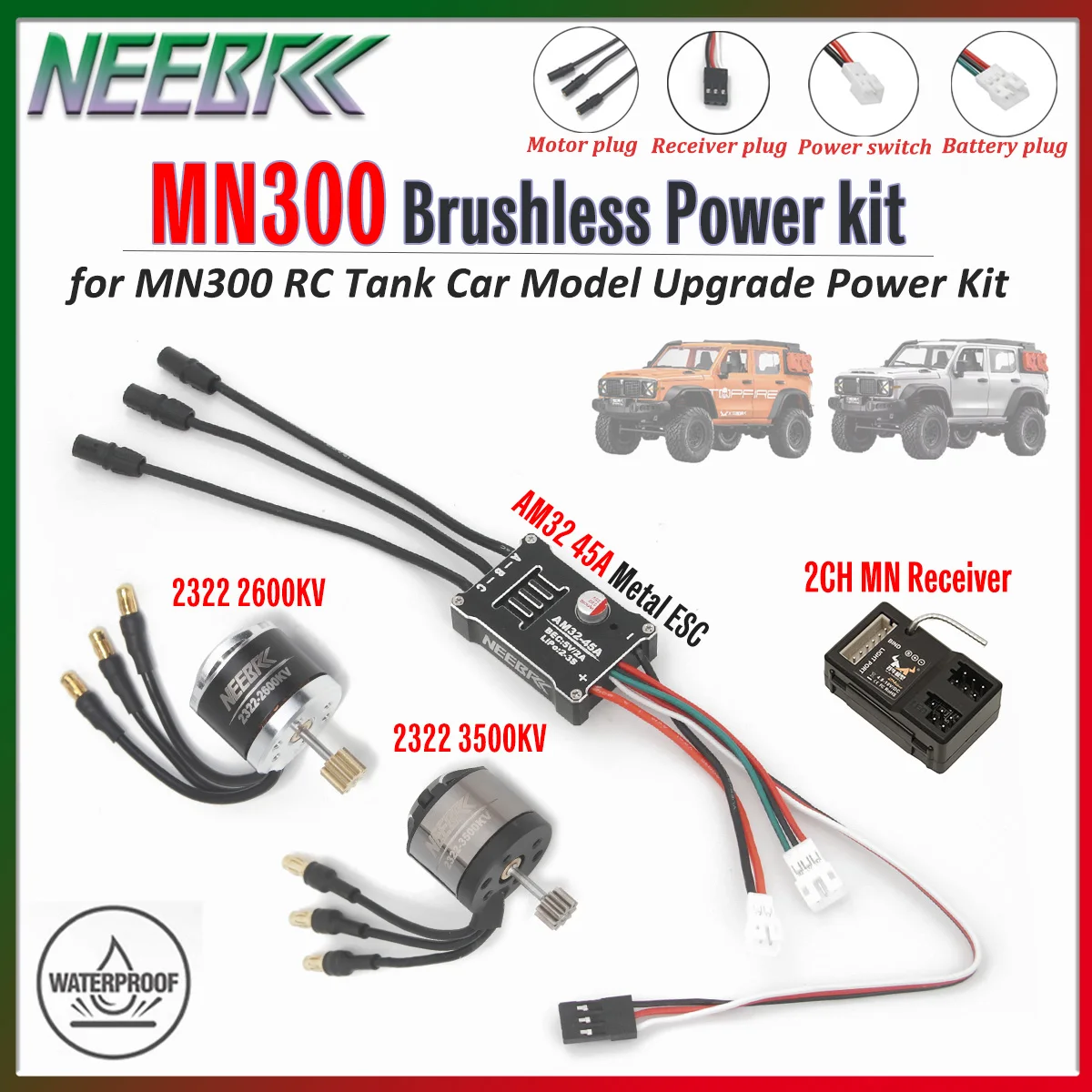 

MN300 Brushless Power Kit 2322 2600KV 3500KV Outrunner Motor AM32 45A Metal ESC 2CH Receiver for MN 300 RC Tank Upgrade Parts