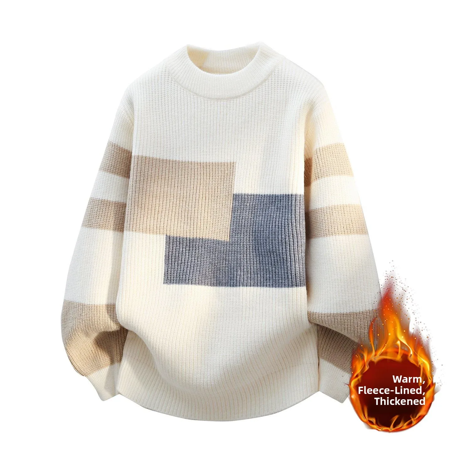 

Мужской утепленный вязаный свитер с круглым вырезом, повседневный, свободного кроя, зимний, новинка, комфортный, цветной