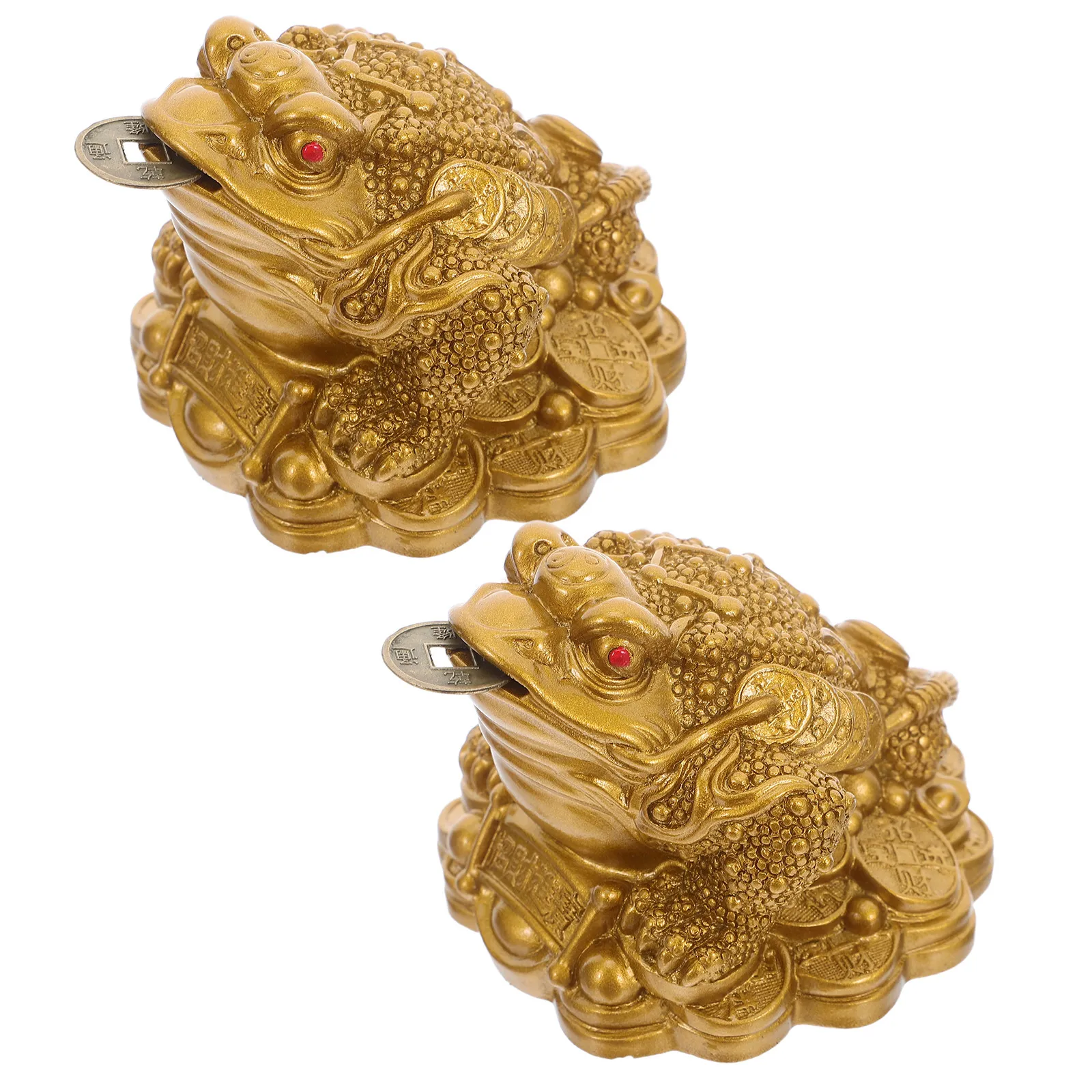 2Pcs Feng Shui Three-Legged Money Frog Toad Statue Resin Desktop Sculpture Lucky Wealth Prosperity Decor Frog Desk Ornament