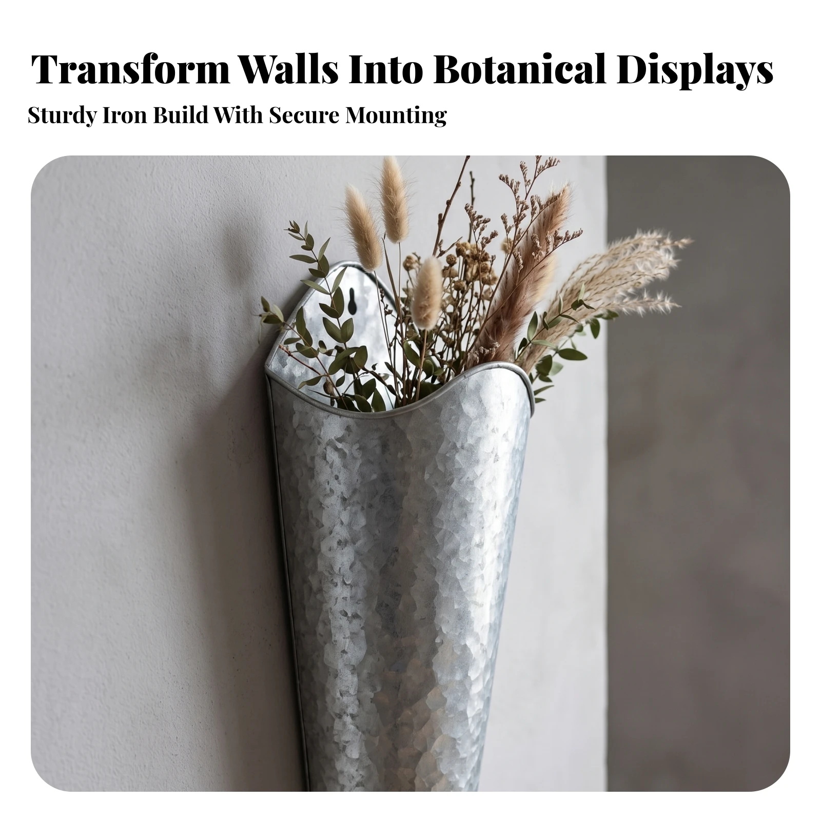 Wall-Mounted Flower Pot Space-Saving Metal Wall Pocket Hanging Planter with Keyhole Hanger Easy to Install Vase Long-Lasting