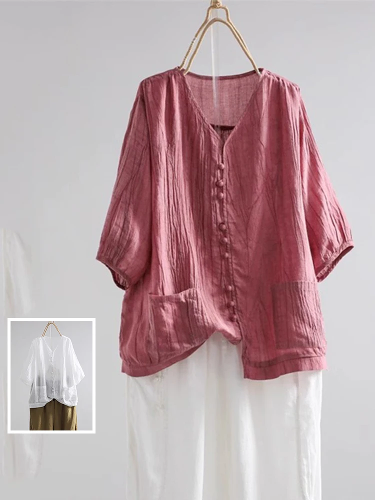 

Повседневный легкий женский модный топ большого размера с V-Ne плиссировкой Pure Color f Sve irt Double ket