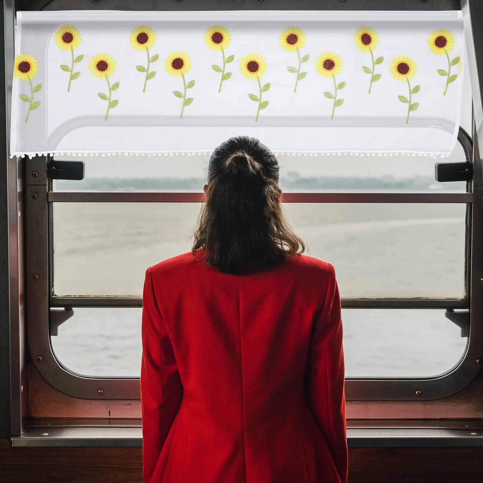 

1Pcs Sunflower Window Curtain High-Quality Fabric Safe Healthy Exquisite Lace Patterns Home Decorative Short Curtain