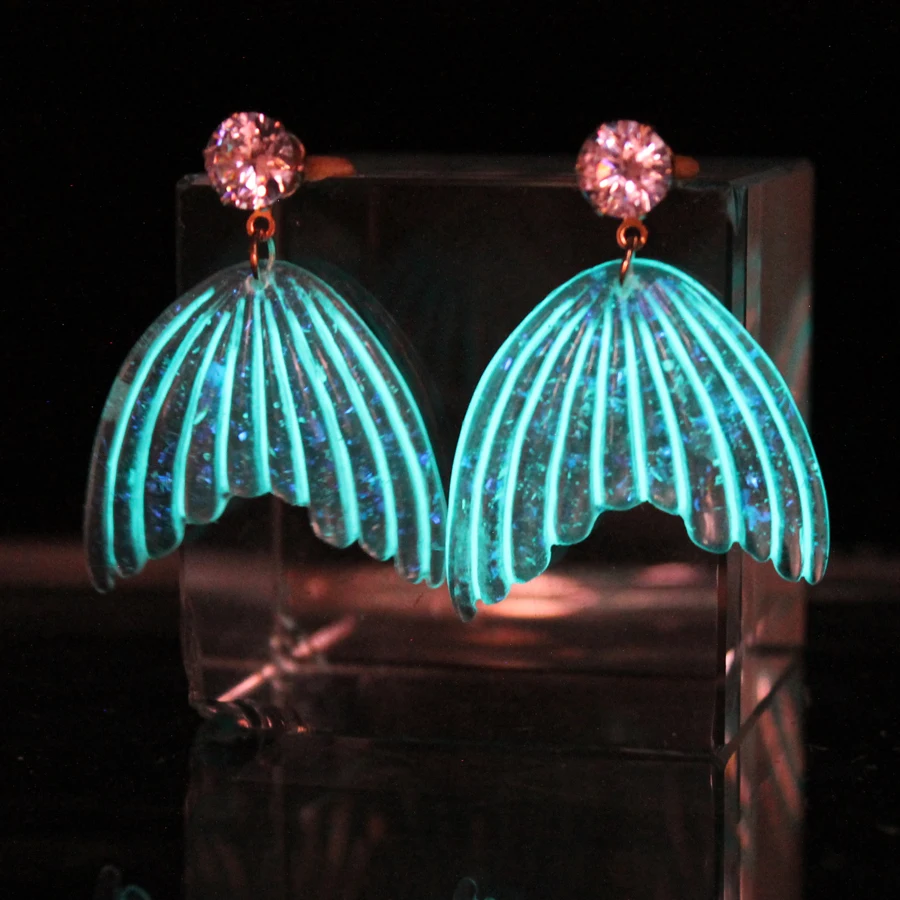 Fairy Clear Resin Mermaid tail Drop Earrings For Women GLOW in the DARK Shiny Mermaid Drop Earrings WOMEN girl Summer ocean gift