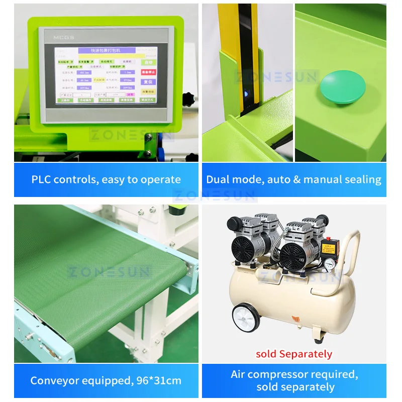 ZONESUN Automatic Courier Bag Sealer with Integrated Labeling Machine Plastic Pouch Sealing Packaging Machine ZS-TB103