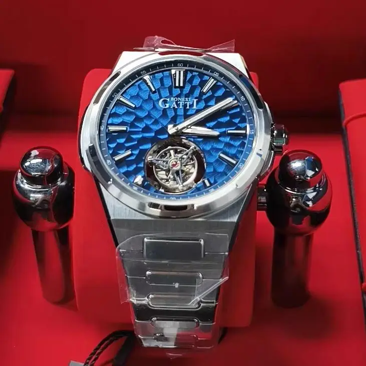 BONEST GATTI Men Tourbillon Watch Luxury43mm Automatic Mechanical Wristwatch Waterproof Sapphire Mirror Luminous Fish Scale Dial