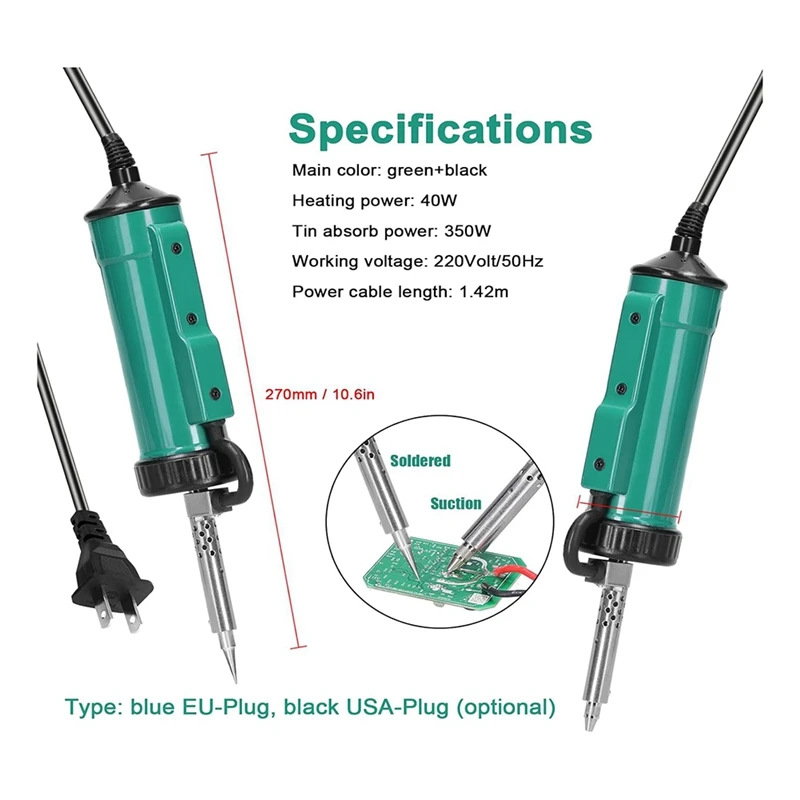 Solder Sucker,Desoldering Pump, 40W Quick Heat 350W Power Tin Removal, Tin Absorber Dual-Purpose Tin Sucker Tin Us Plug