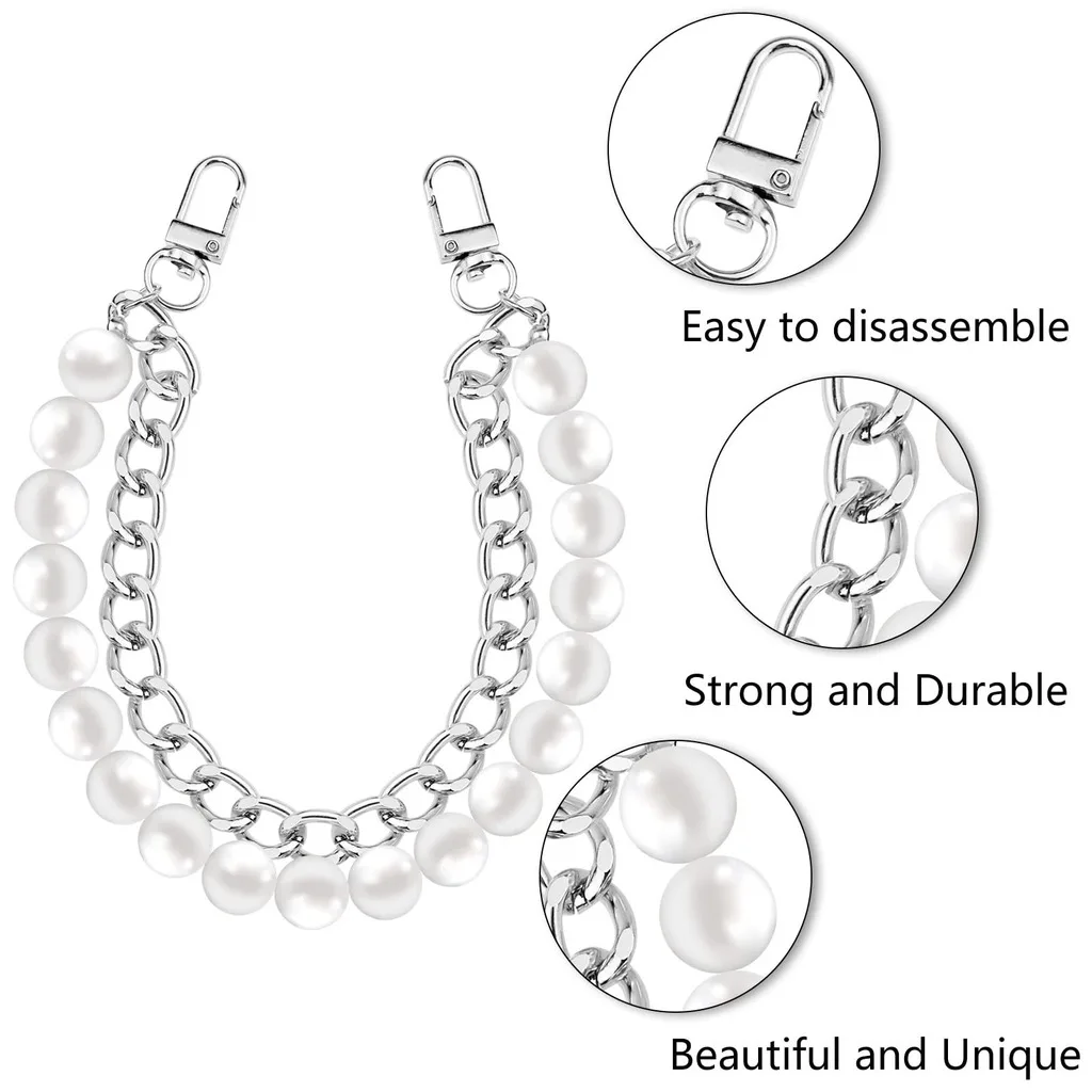 Pearl Purse Chain Short Handle Replacement Bag Chain Strap Metal Shoulder Chain Handbag Chain Accessories for Purse Bags