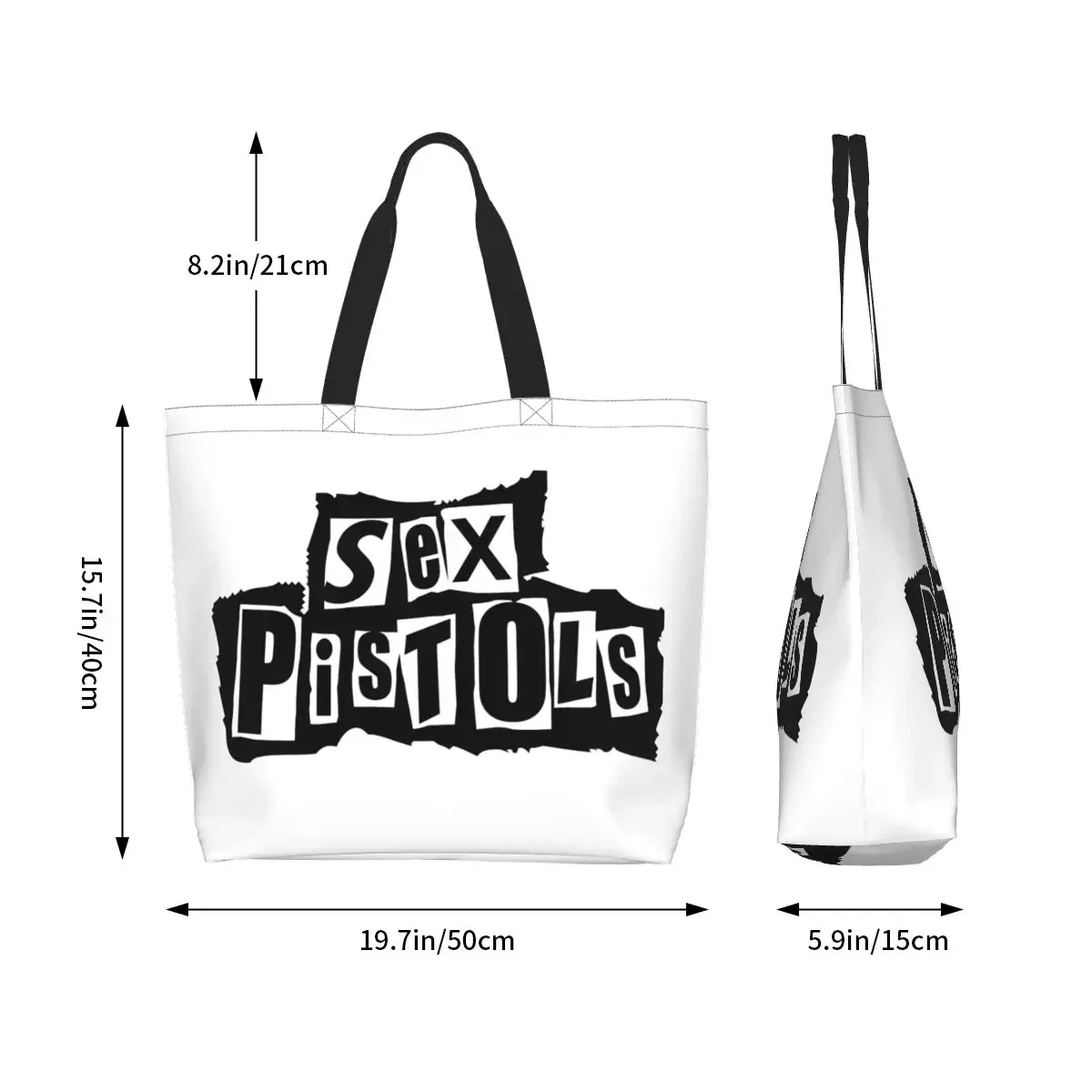 Bolso de compras para mujer, bolsa de hombro de lona, lavable, con diseño de pistolas sexuales de reciclaje, banda de Rock pesado, compras de comestibles