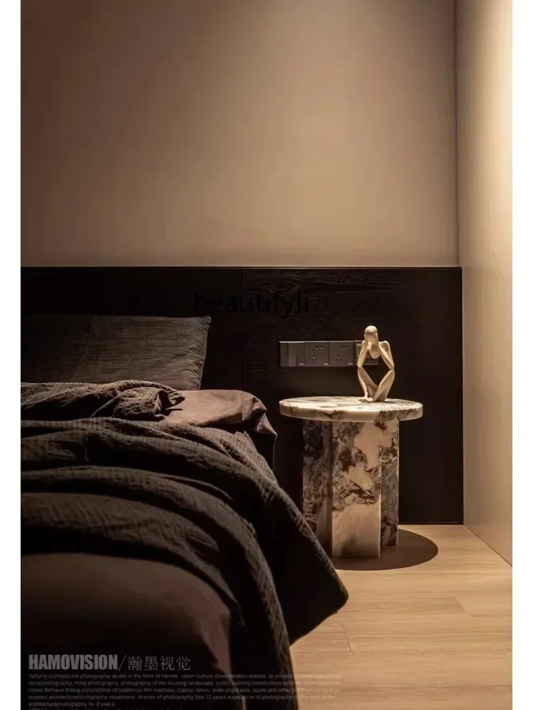 35FG26Modern Simple and Natural Marble Side Table Living Room Sample Room Sofa and Tea Table Designer Balcony Corner Table