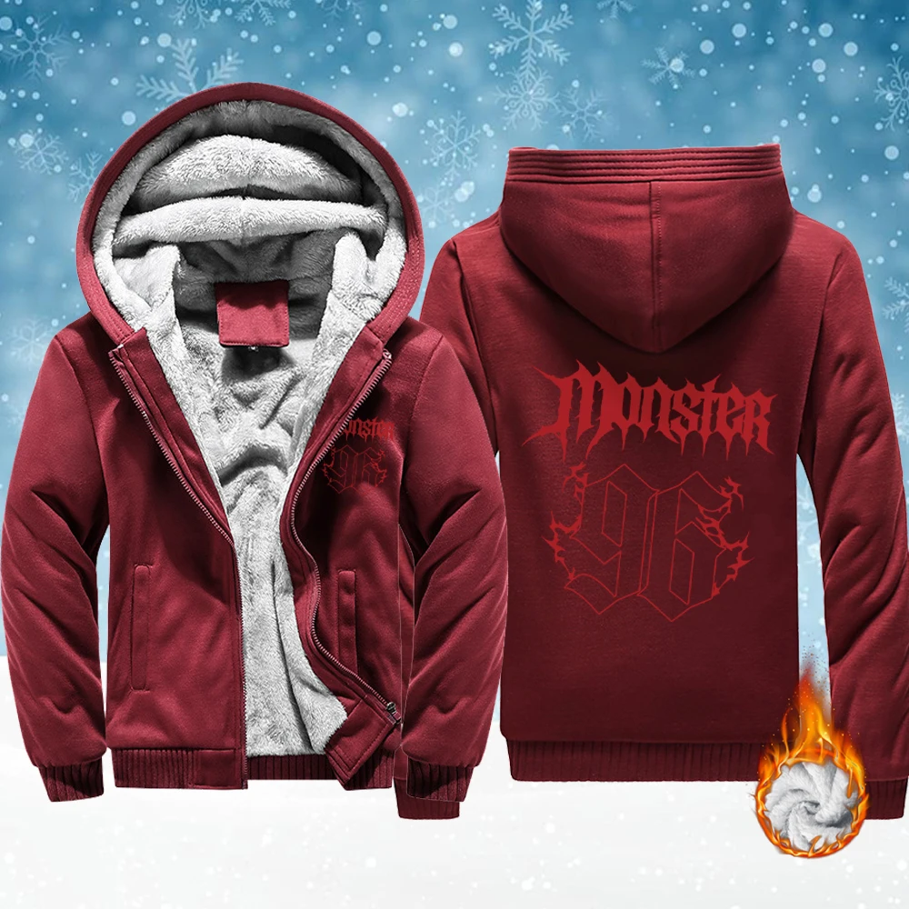 

Monster Number 96 Letter Prints Loose Clothes Man Fleece Zip-Up Jackets Comfy Soft Tops Winter Thicken Outwear Warm Basics Veste