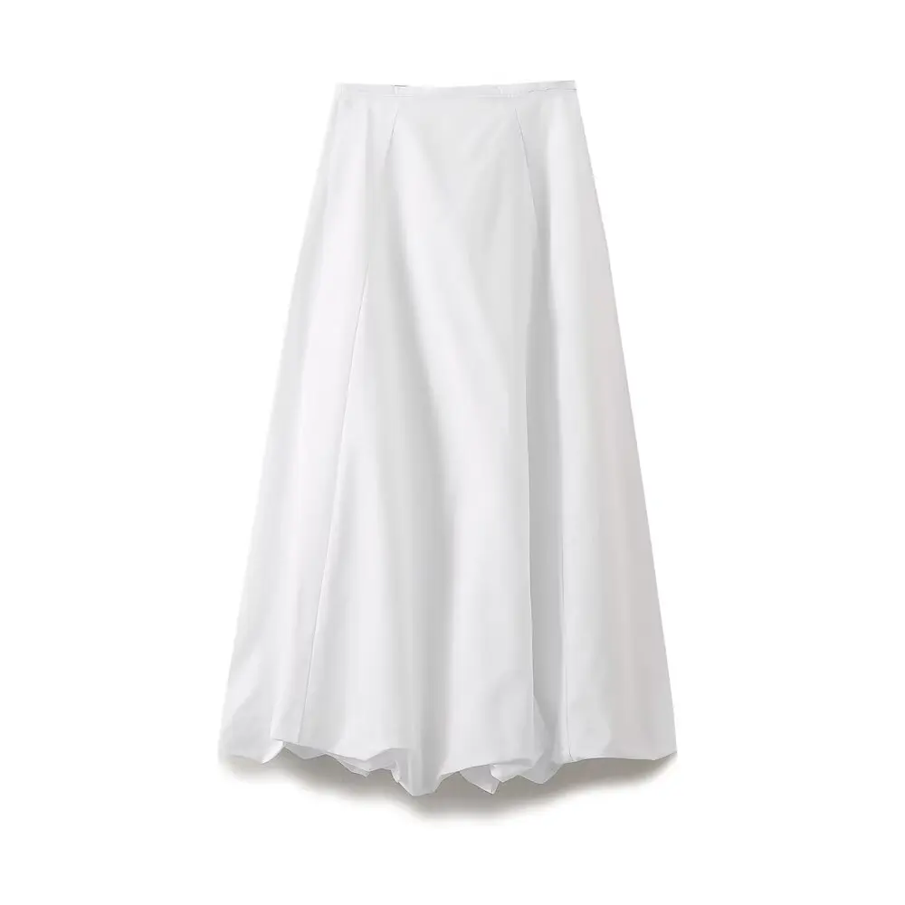 2024 Zarb Spring/Summer New Women\'s Versatile Commuter High Waist White Wide Swing Midi Skirt Large Swing Umbrella Skirt