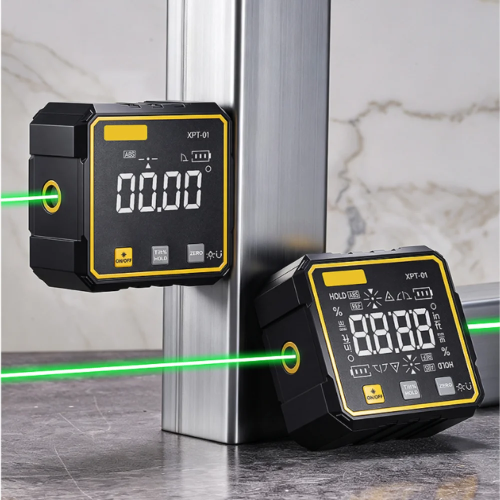 Dual Laser Cross Line Digital Inclinometer Digital Display Data Lock Laser Inclinometer Four Side Magnetic Energy Save