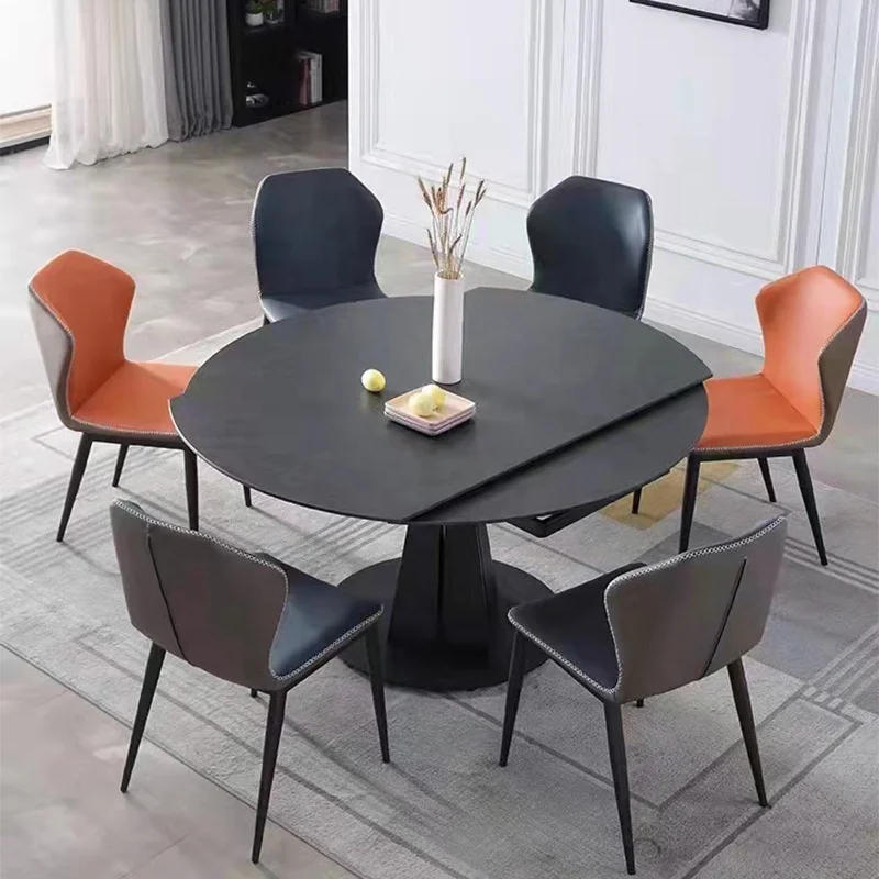 Hot selling restaurant round dining table set 6 chairs home extendable dining table foldable multifunctional marble dining table