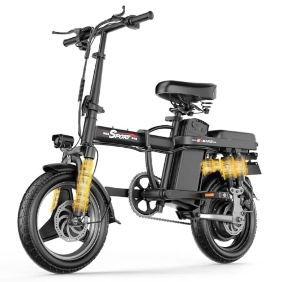 

Foldable Electric Bike for Adults Teens 1200W Peak Motor Up to 25 MPH 45 Miles PAS Range Dual Suspension 14 Tires 3-Speed Modes