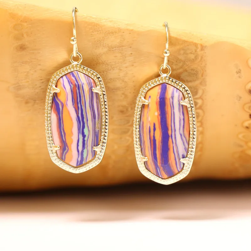 

Europe and the United States oval colorful shell dyeing process earrings colorful stripes labradorite earrings jewelry female