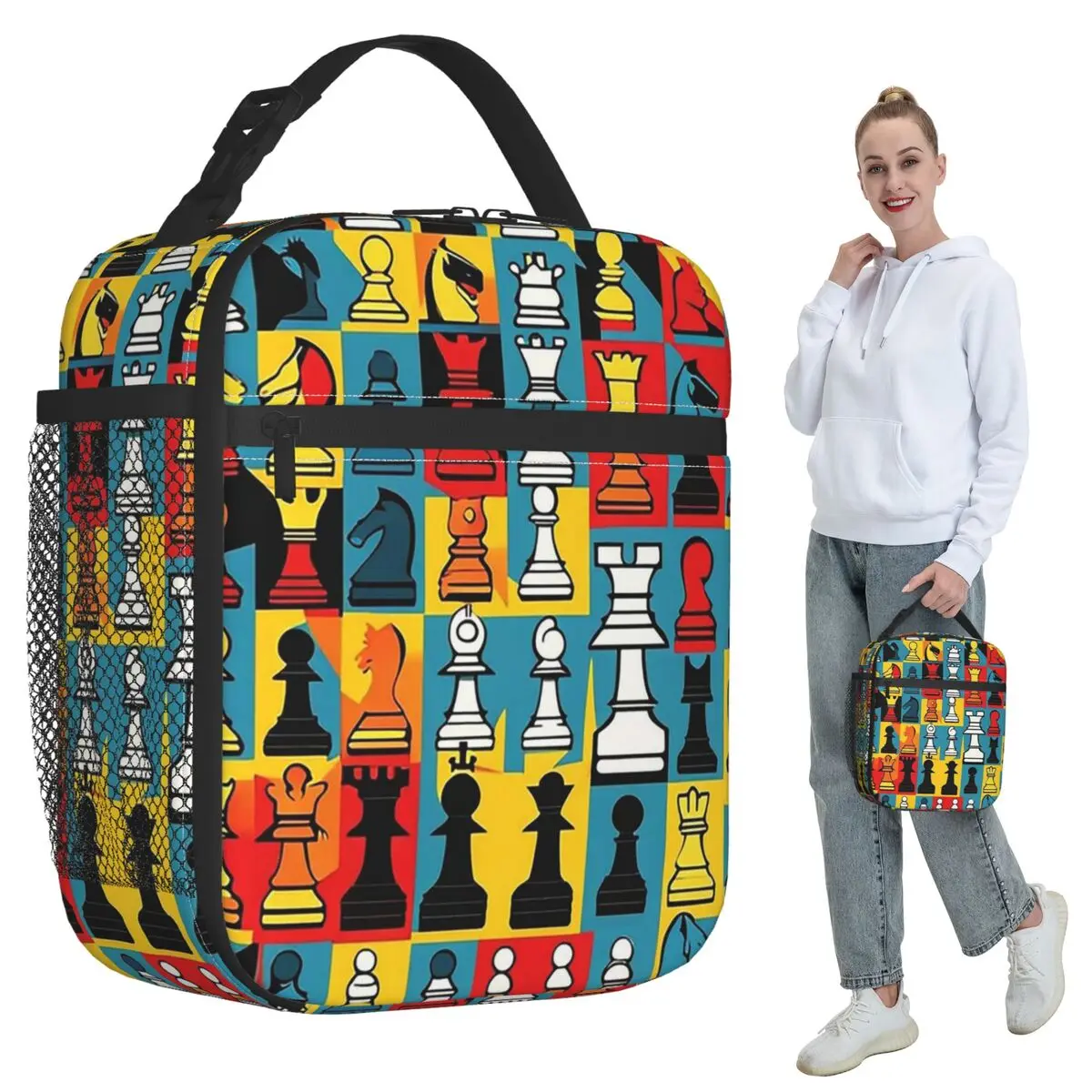 Cartoon Chess Pattern Insulated Lunch Bag for Women Office Cooler Thermal Food Box Tote Leakproof Lunch Boxes Container