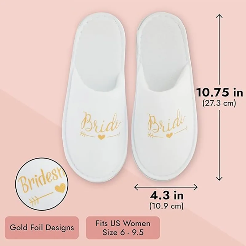 Gold Bride Bridesmaids Letter Slippers White Bridal Party Shoes for Maid of Honor Wedding Decoration Bachelorette Party Supplies