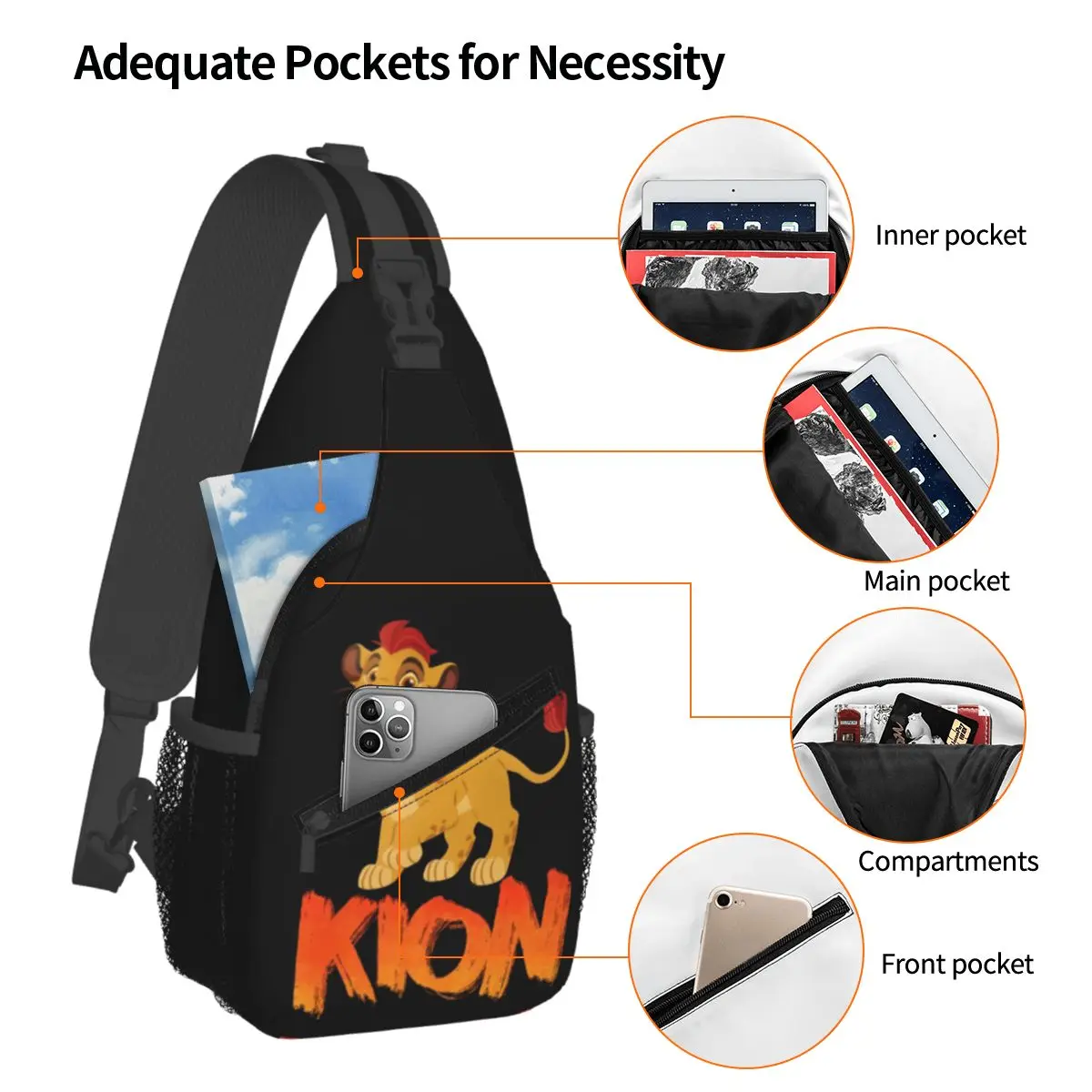 Lion Guard Kion Chest Bag Men Sling Crossbody Backpack Chest Bag Traveling Hiking Daypack Shoulder Bag