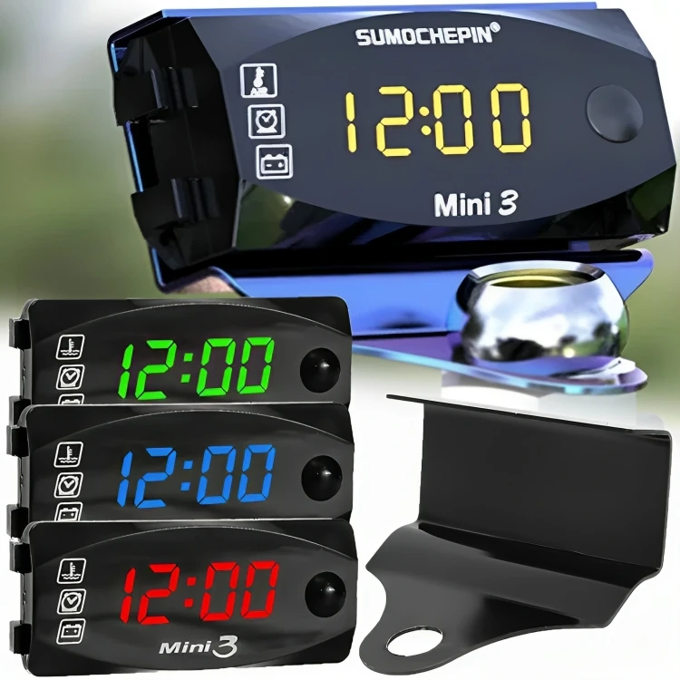 Voltímetro 3 en 1 para motocicleta, reloj electrónico IP67, termómetro impermeable a prueba de polvo, reloj electrónico con pantalla Digital LED