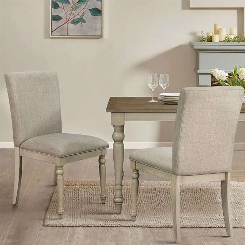 Farmhouse Dining Chair Set: Whitewashed Wood Frame, Turned & Distressed Legs, Upholstered Back & Seat, Rustic Elegance