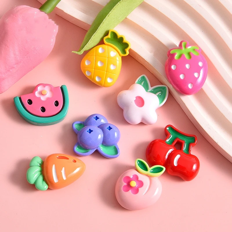 20pcs Colorful Resin Fruit Flatback Cabochon for Scrapbook Craft Cute Cherry Blueberry Peach DIY Accessory Decor Figurine Charms