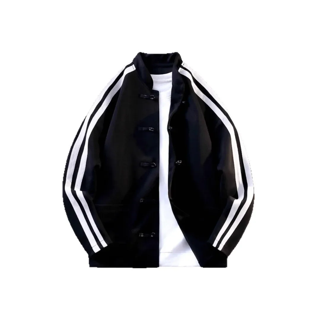 سترة رجالية فضفاضة غير رسمية مرقعة ملونة بياقة واقفة وأزرار لأعلى معطف عتيق على الطراز الصيني مقاس كبير ملابس للأزواج