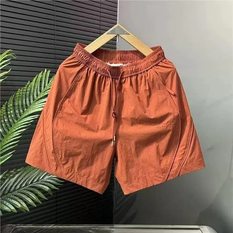 

Новые летние легкие дышащие ледяные шелковые штаны Qui Dry orts, мужские повседневные четыре пляжные брюки, свободный крой, молодежные эластичные прямые штаны