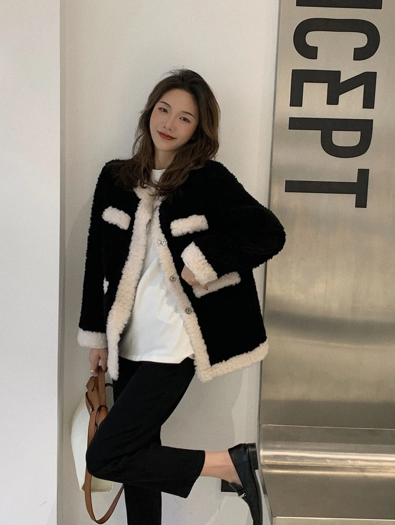 MENINA BONITA 2022 New Grain Fleece Real Fur Lambswool Coat Autumn Winter Women Outerwear Loose Thick Long Fashion Streetwear