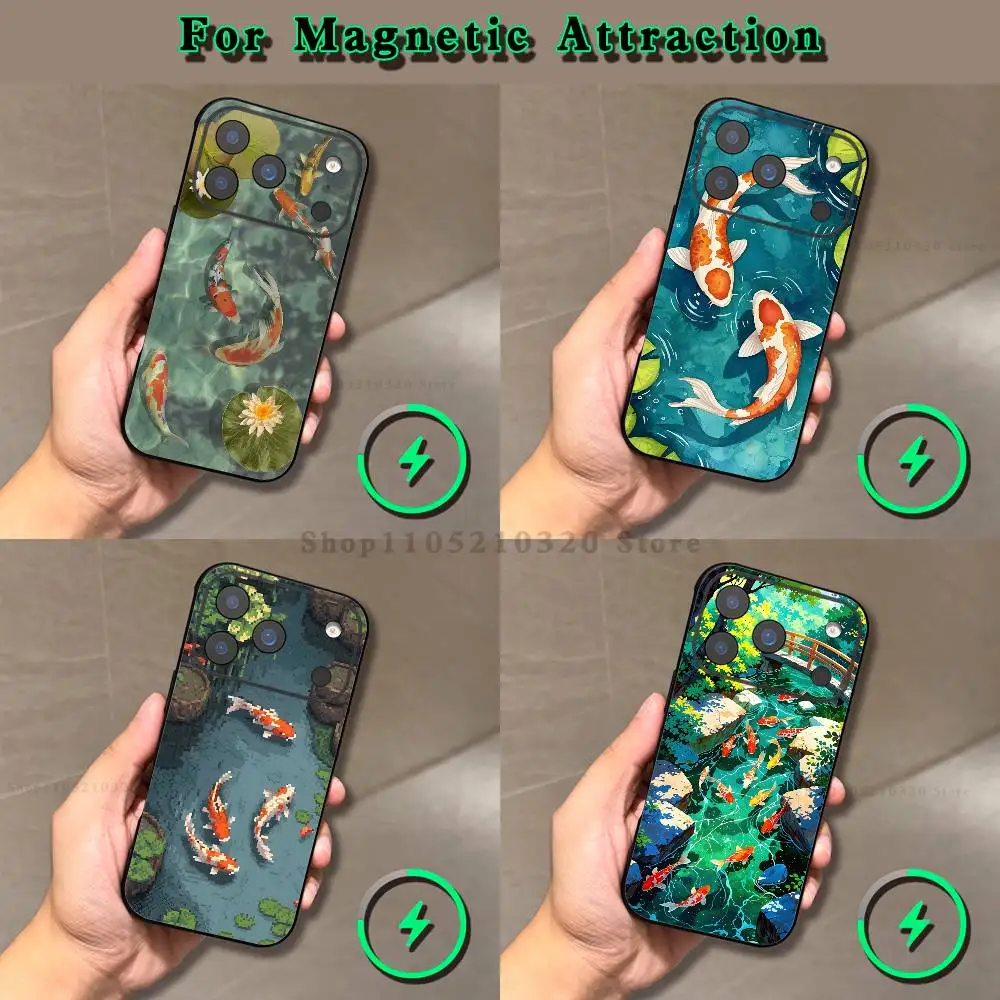 

Koi Carp Painting Art Phone Case For iPhone 16,17,15,14,13,12,11,Pro,Max,Plus,E,Air,Mini Magnetic Magsafe Frosted Black soft