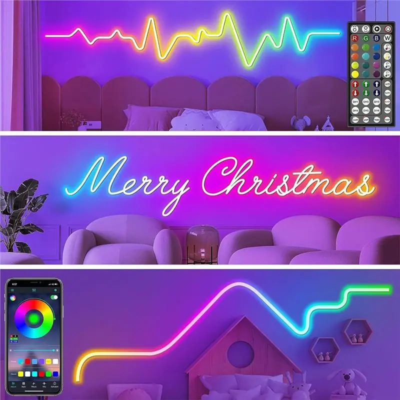 A96K-Outdoor RGB Led Neon Lights 5M Flexible Neon Rope Lights Control App/Remote,Multiple Modes,IP65 EU-PLUG