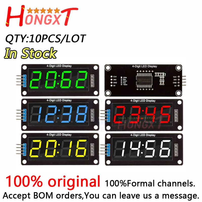 TM1637 LED Display Module for Arduino 4 Digit 7 Segment 0.56 inch Time Clock Indicator Tube Module Red Blue Green Yellow White