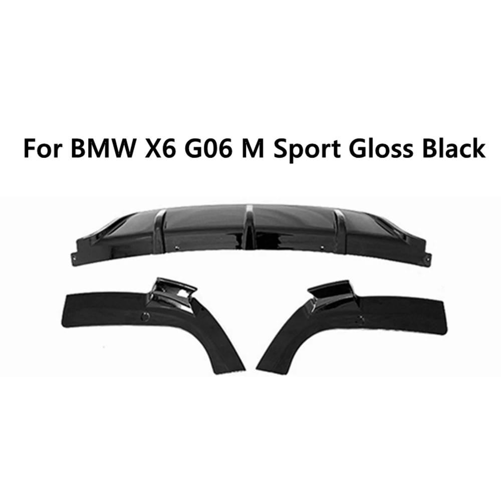 For BMW X6 G06 M Sport 2019- 2022 Car Boot Exhaust Bracket Splitter Spoiler ABS Gloss Black Rear Bumper Diffuser Lip