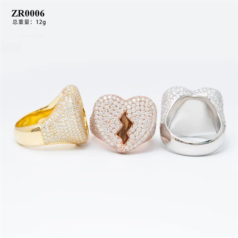 ZR0006Lefei Fashion Luxury Classic Moissanite Exquisite Hiphop Design Croked Heart Ring For Unisex 925 Silver Party Jewelry Gift