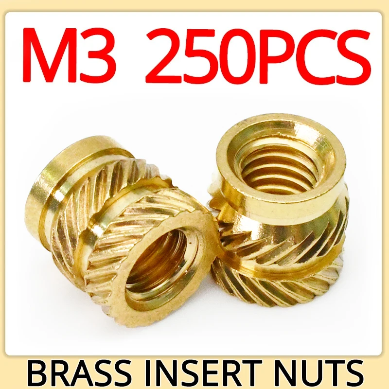 M3 Insert Brass Nut, Hot Melt Knurled Thread, Heat Embedment Copper Nuts, Embed, pressionado Fit para impressora 3D, caixa de plástico, 250pcs