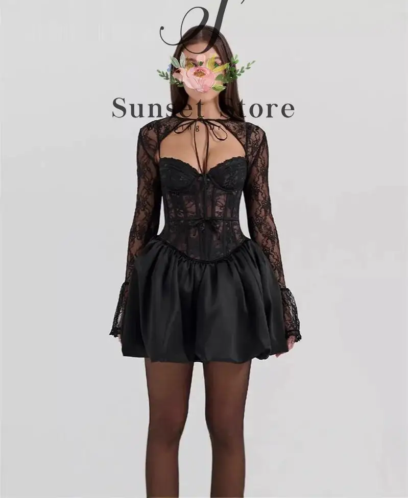 

Индивидуальные коктейльные платья А-силуэта с кружевной отделкой и длинными рукавами, вечерние платья для торжественных мероприятий, индивидуальный пошив, короткое элегантное платье.