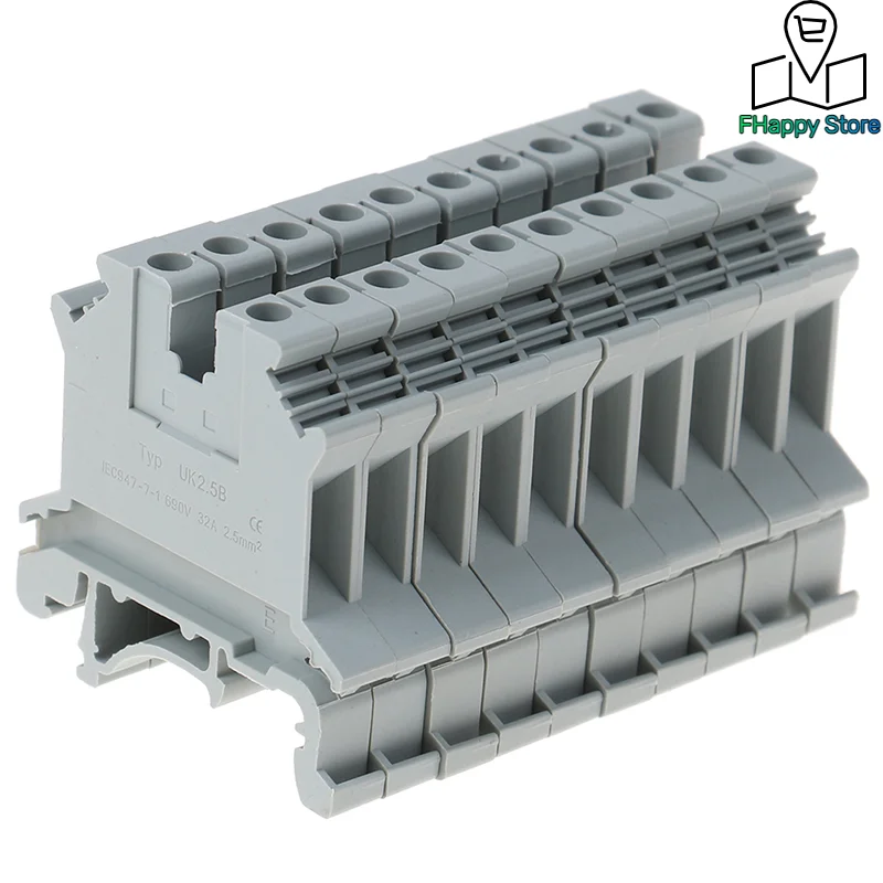 10pcs Rail Terminal Block Universal Panel Mount UK 2.5B 32A Screw Connection