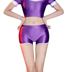 Sexy Candy Color Yoga Elasitc Hot Short Stain Smooth Oil Glossy Shiny Tight Casual Beachwear Height Waist Cute Fitness Short