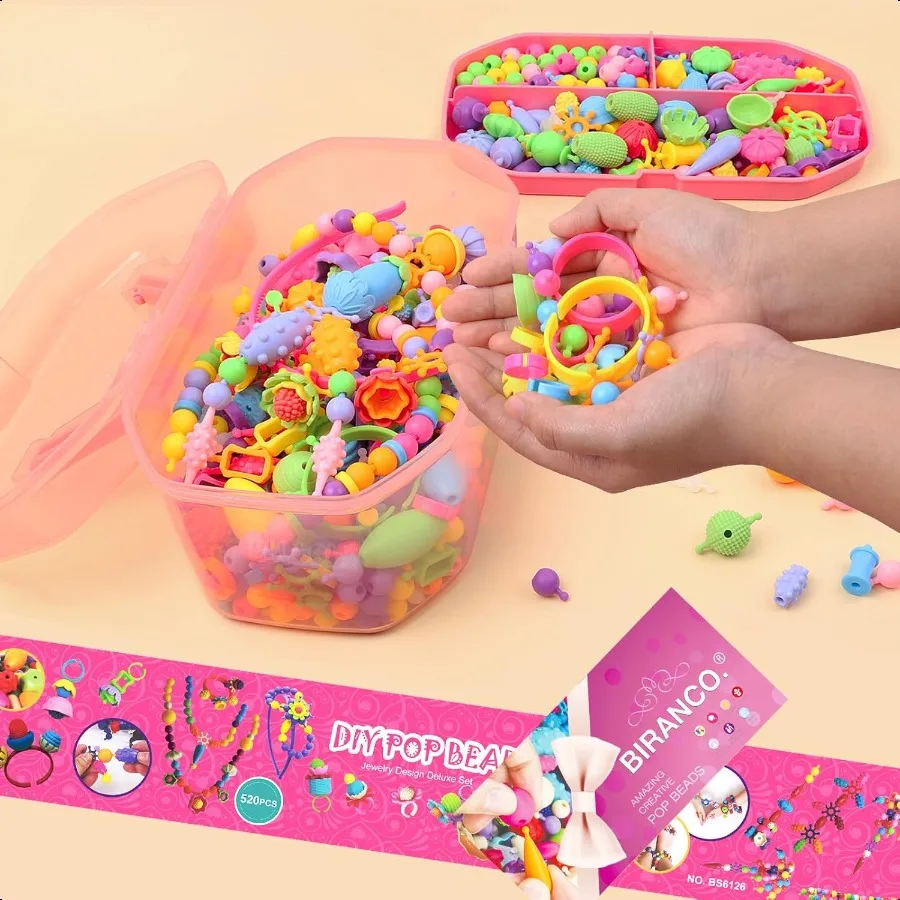 Kit de fabrication de bijoux en perles Pop, arts et artisanat pour filles de 37 ans, perles à pression, jouets, collier, Bracelet, bague, ensemble de bricolage créatif 520