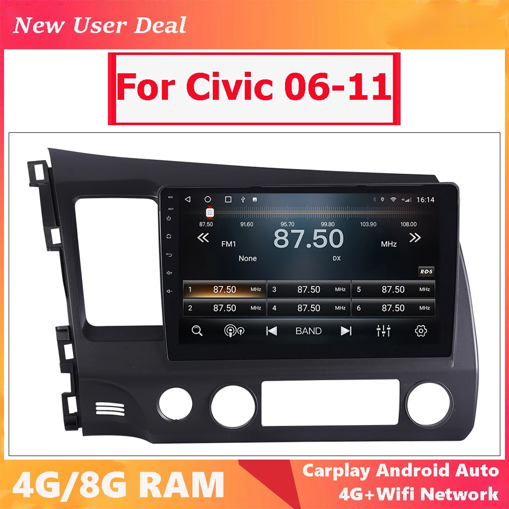 Android 12.0 Car Multimedia Player Head Unit Radio For Honda Civic 4D 2006-2011 With Gps Carplay 4G DSP 2000x1200 Resolution